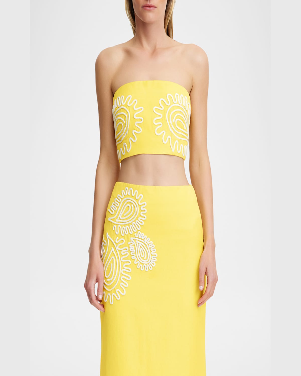Significant Other Carly Linen Blend Embroidered Strapless Top In Lemon