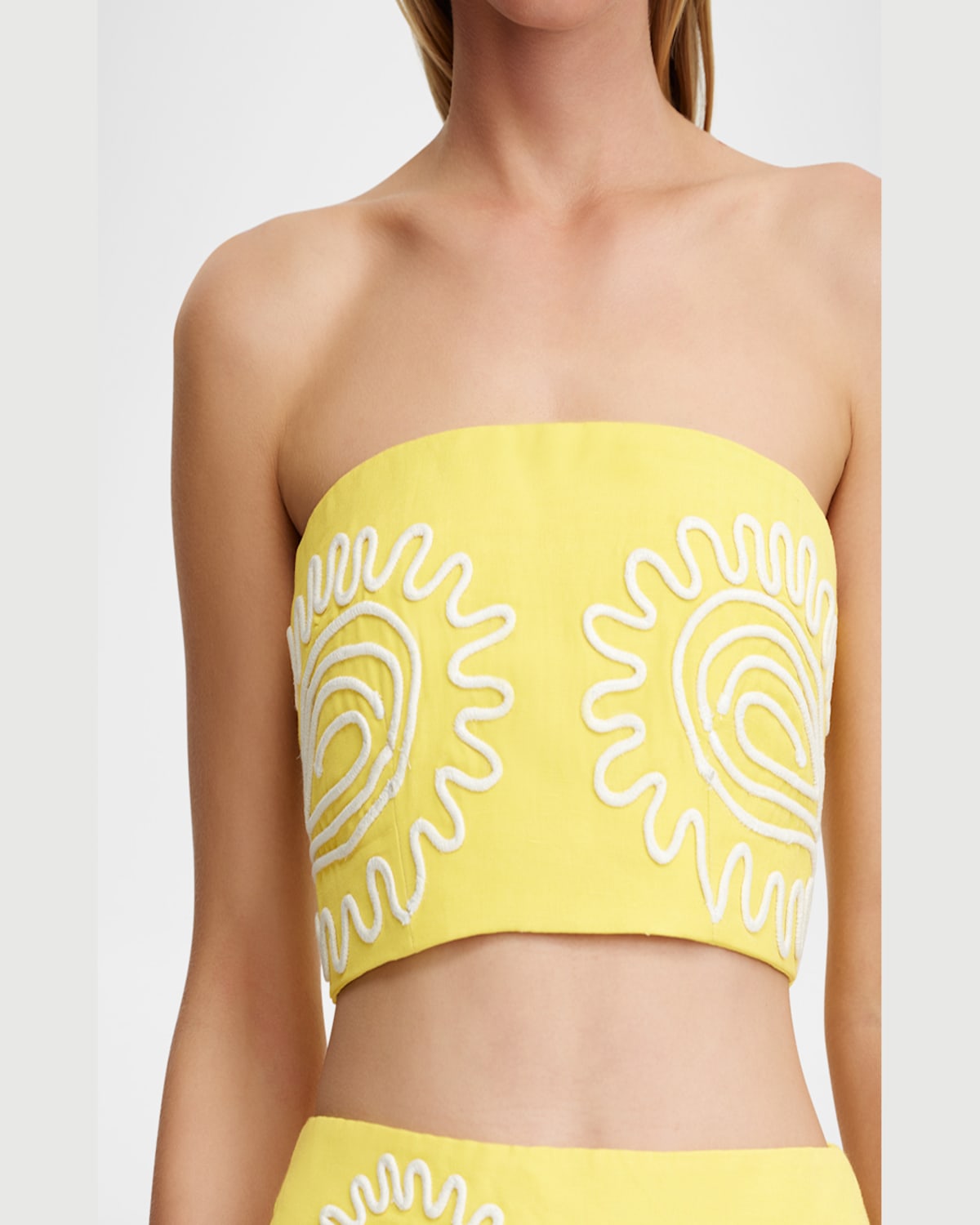 Significant Other Carly Linen Blend Embroidered Strapless Top In Lemon