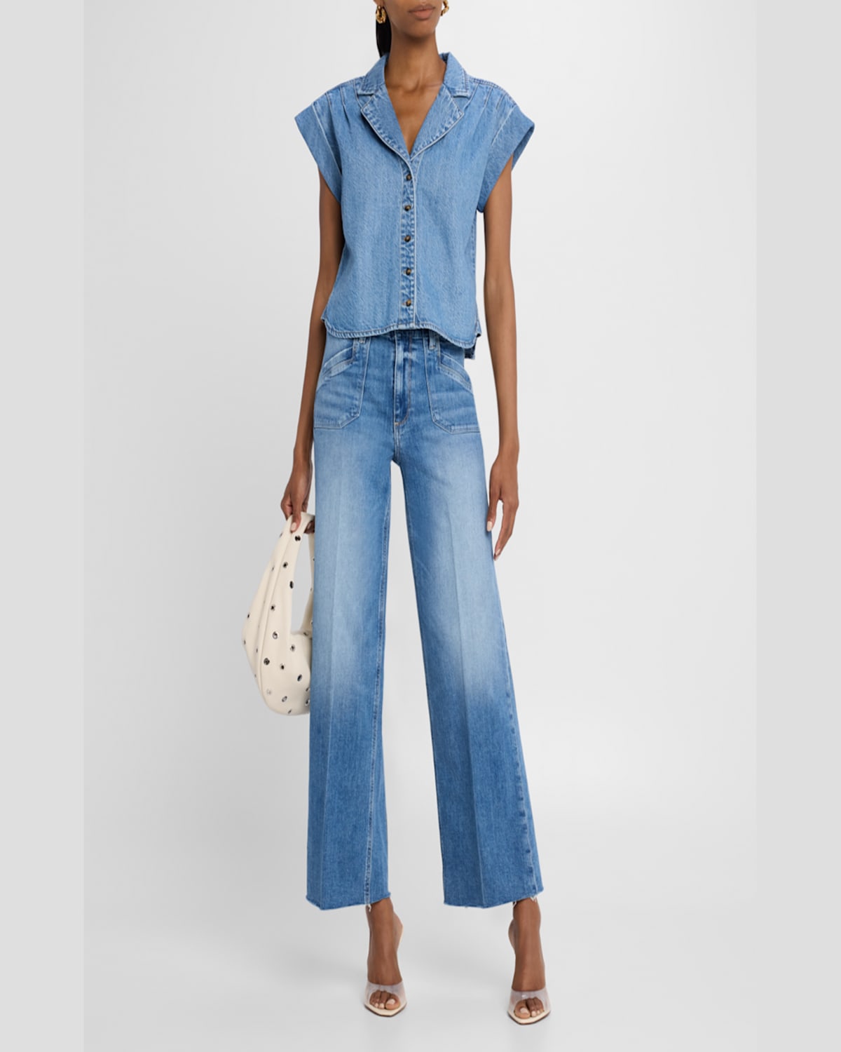 Shop Paige Anessa Raw Hem Jeans With Utility Pockets In Viva