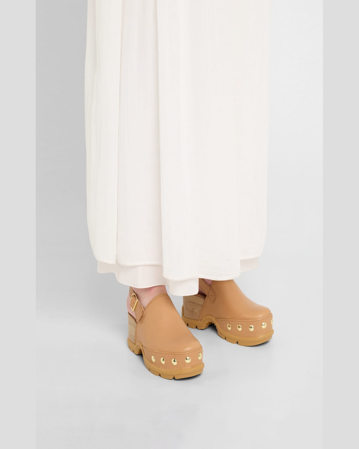 Sorel Roman Leather Slingback Platform Clogs In Tawny Buff Gum