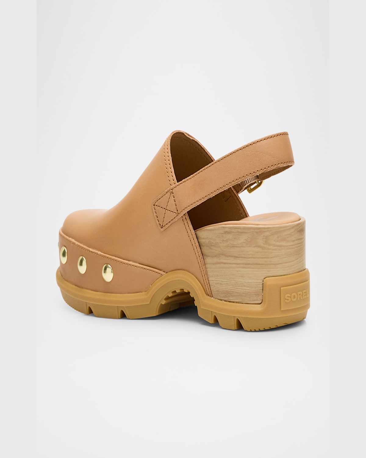 Sorel Roman Leather Slingback Platform Clogs In Tawny Buff Gum