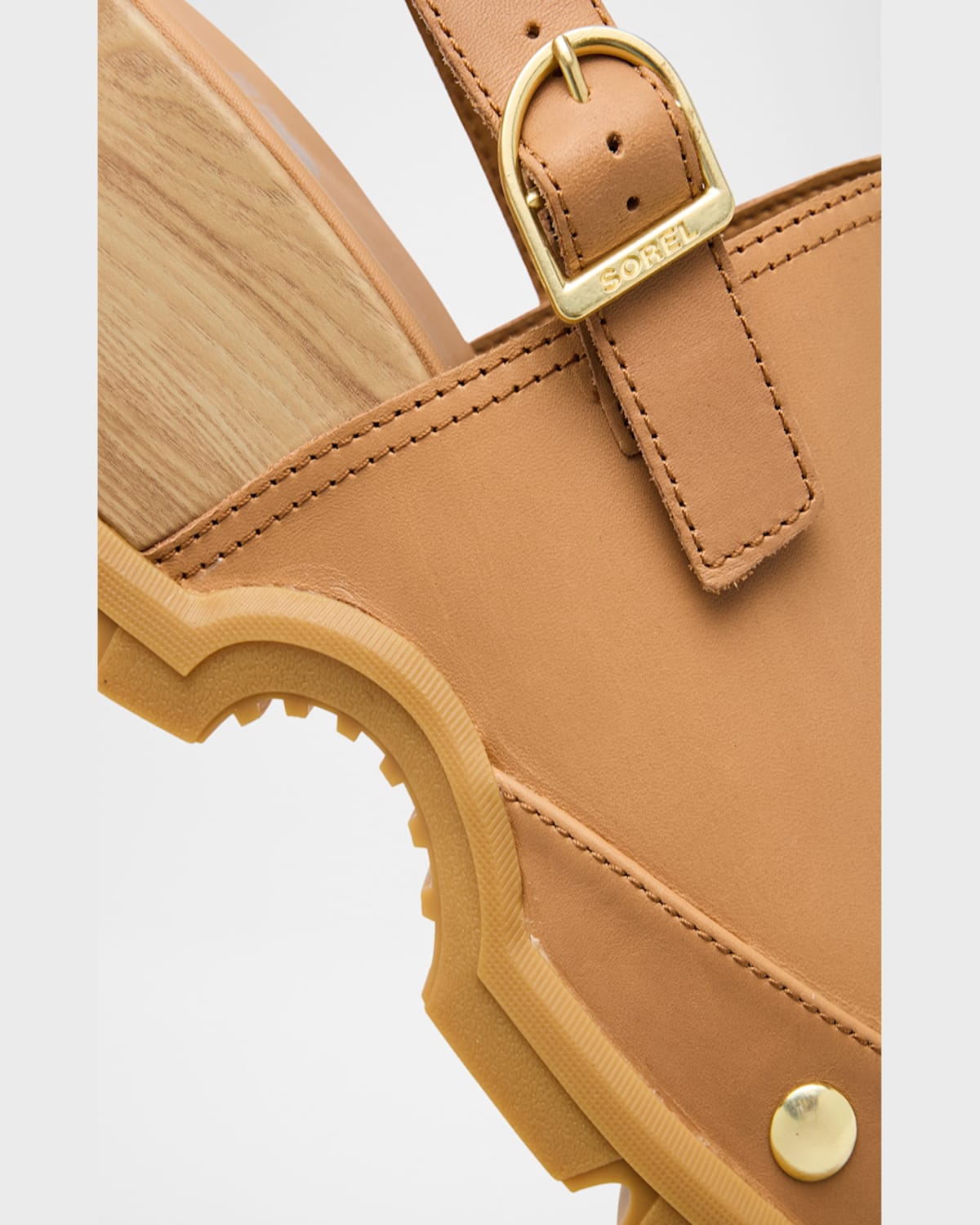 Sorel Roman Leather Slingback Platform Clogs In Tawny Buff Gum
