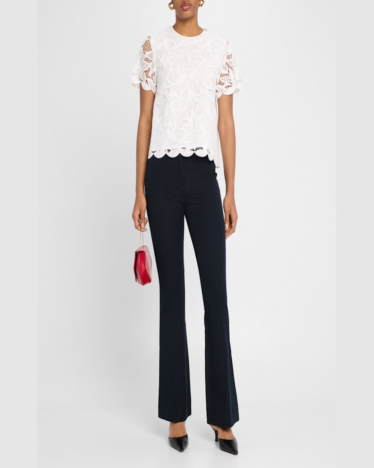 Derek Lam 10 Crosby Samaria Short Sleeve Lace Top In Soft White