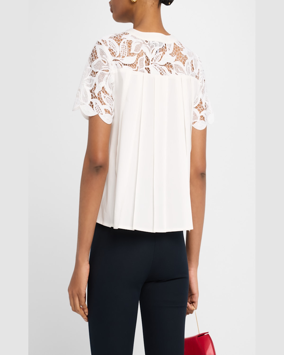 Derek Lam 10 Crosby Samaria Short Sleeve Lace Top In Soft White