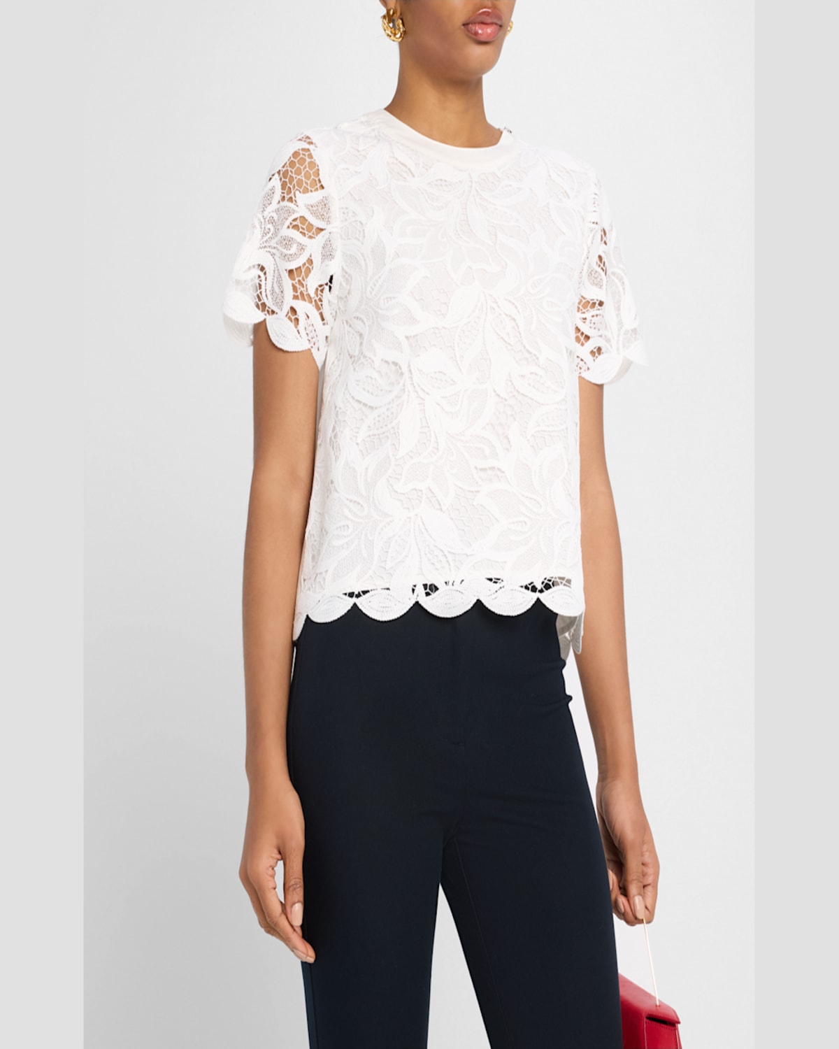 Derek Lam 10 Crosby Samaria Short Sleeve Lace Top In Soft White