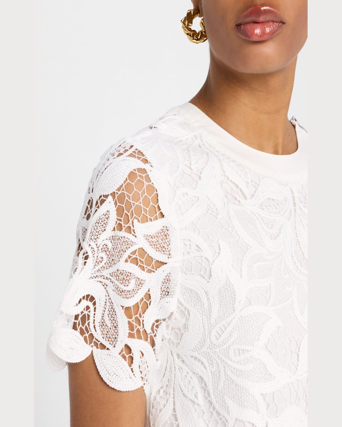 Derek Lam 10 Crosby Samaria Short Sleeve Lace Top In Soft White