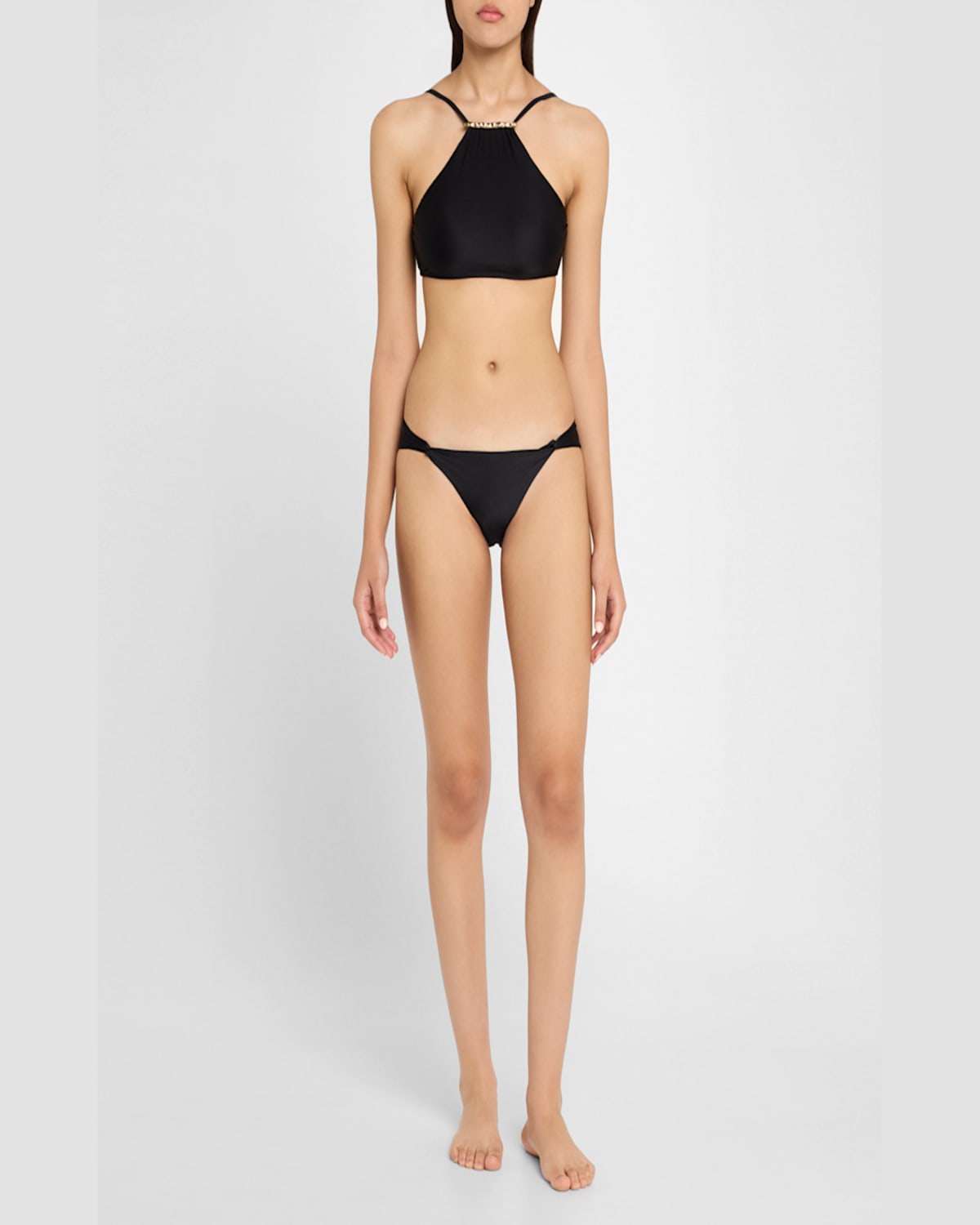 Lenny Niemeyer Ruched Halter Bikini Top In Black