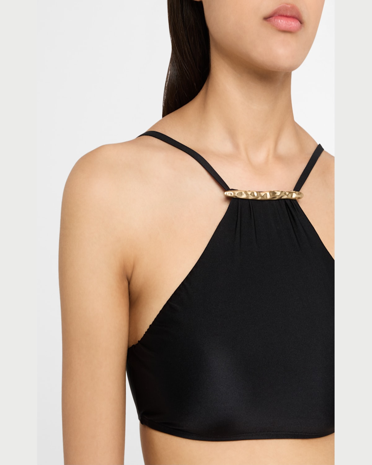 Lenny Niemeyer Ruched Halter Bikini Top In Black
