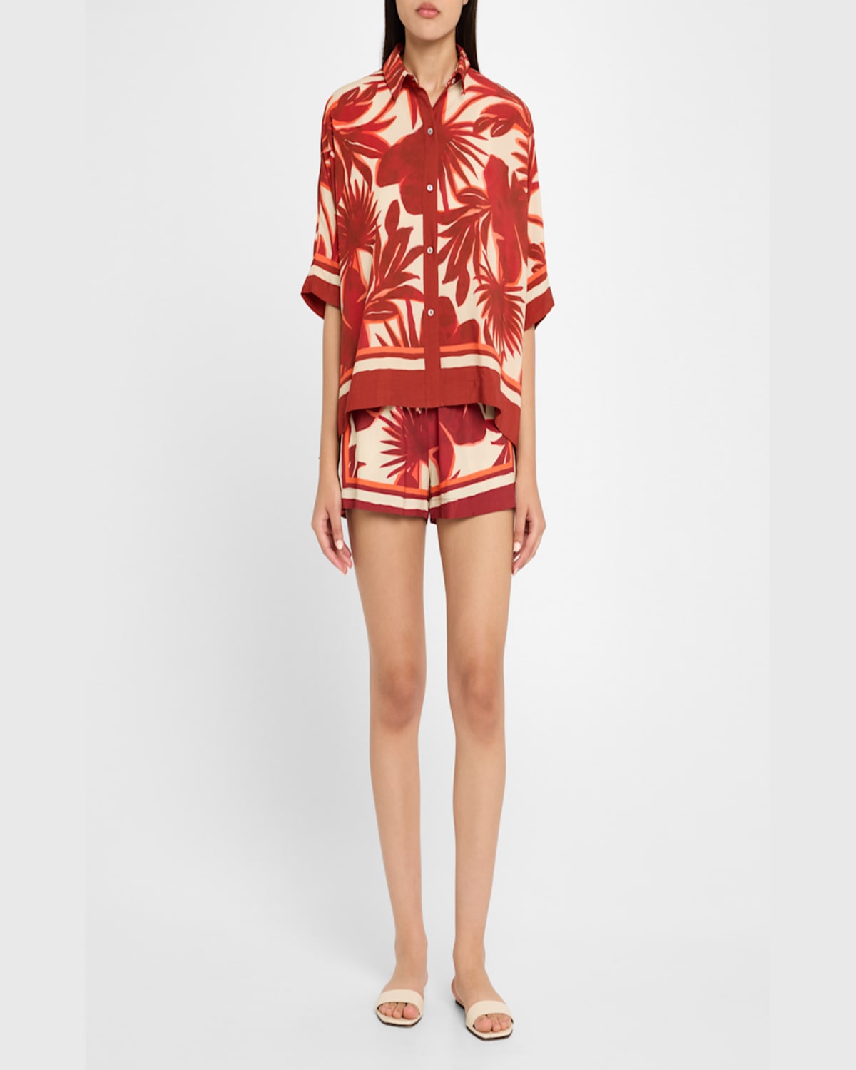 Lenny Niemeyer Palm Oversized Button-front Shirt In Palm
