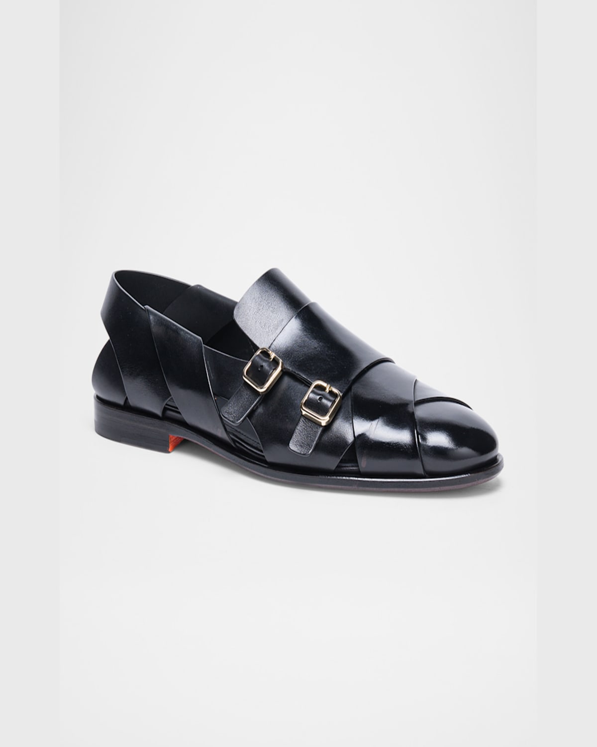 Santoni Men's Emerald Woven Leather Monk Strap Sandals In Black