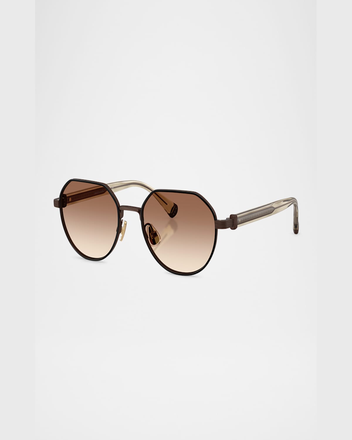 Brunello Cucinelli Bc1007t Round Titanium Sunglasses In Brown