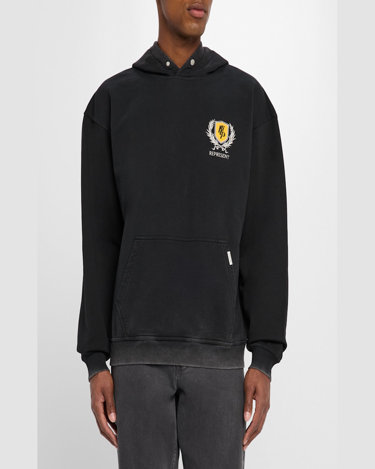 Represent Men's Crest Faded Hoodie In Vintage Black