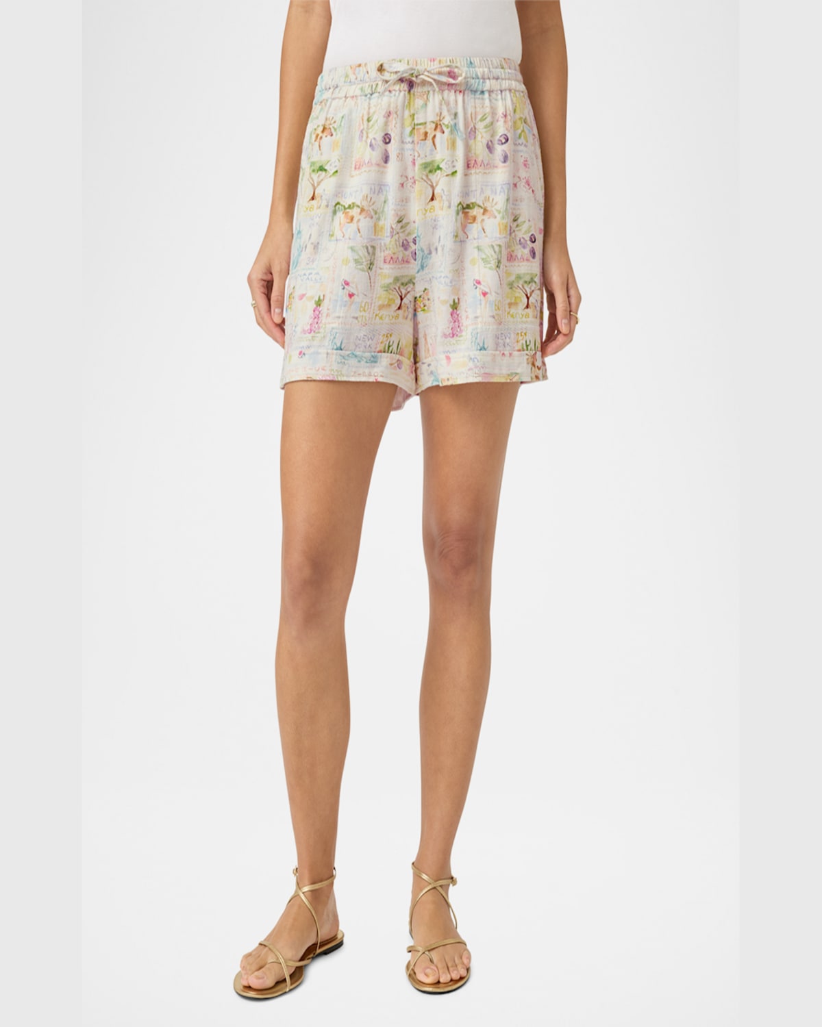 Splendid Coastal Postcard Shorts In Stamp Print