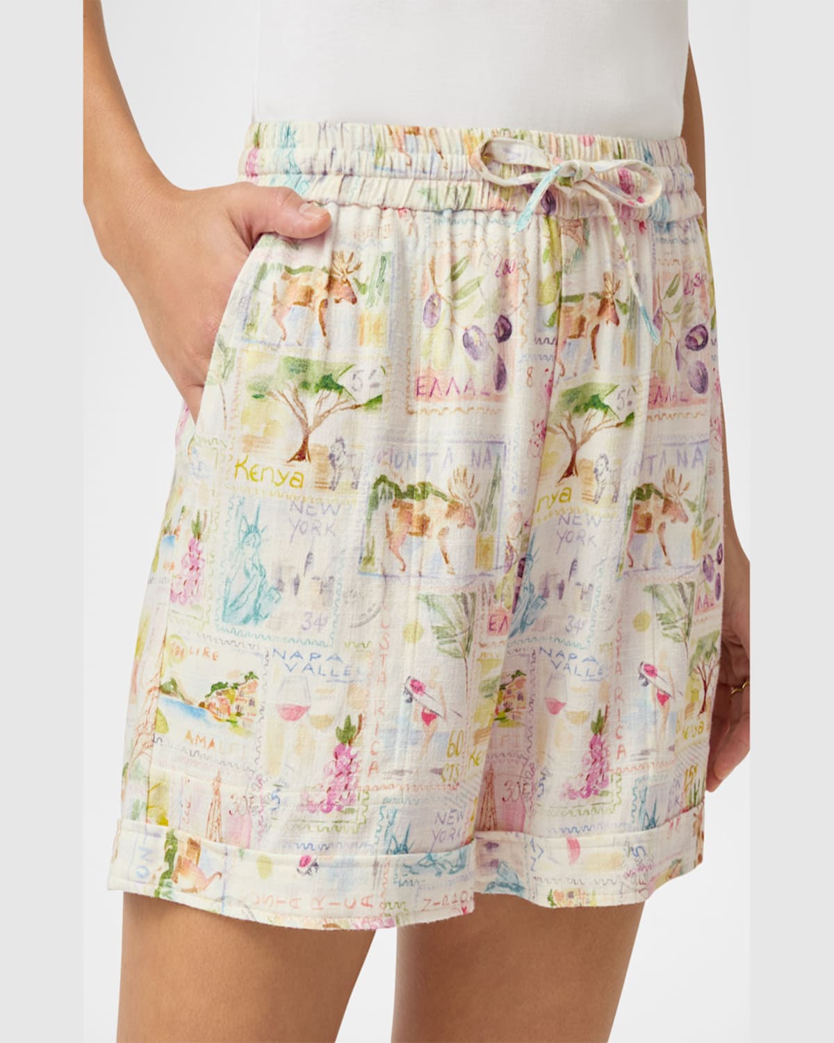 Splendid Coastal Postcard Shorts In Stamp Print