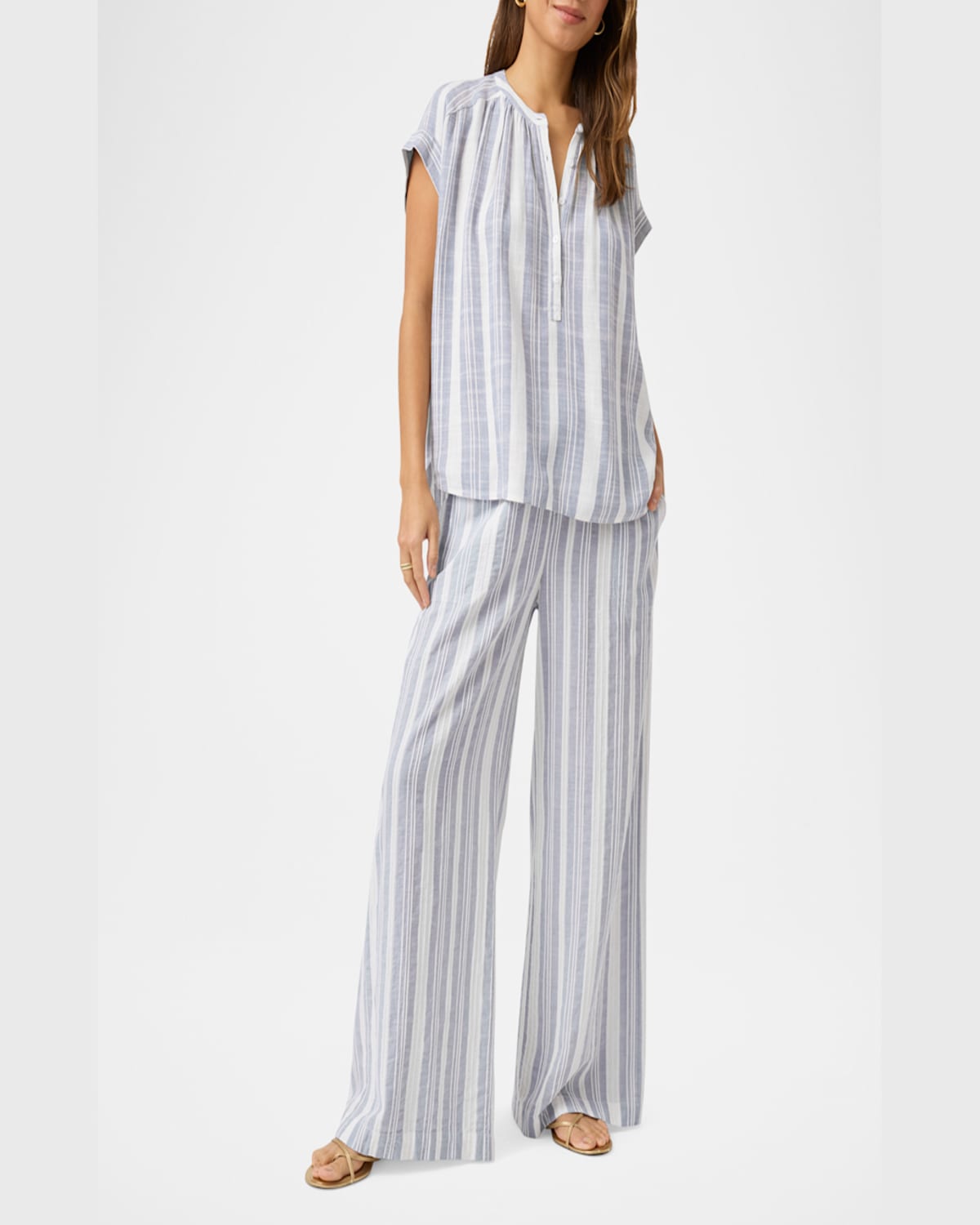 Splendid Raegan Striped Linen-blend Blouse In Whiteseaport