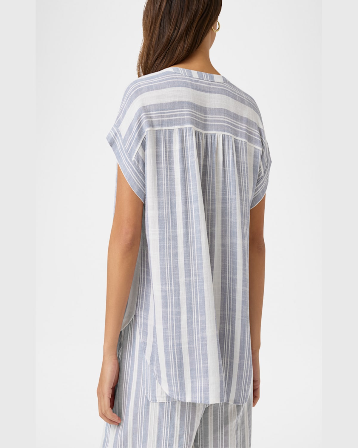 Splendid Raegan Striped Linen-blend Blouse In Whiteseaport