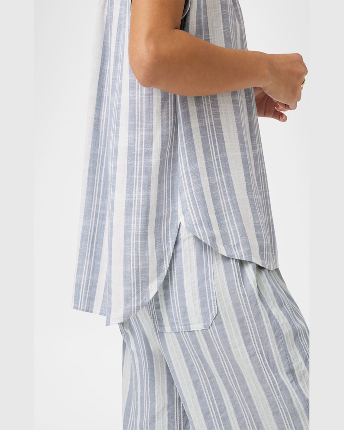Splendid Raegan Striped Linen-blend Blouse In Whiteseaport