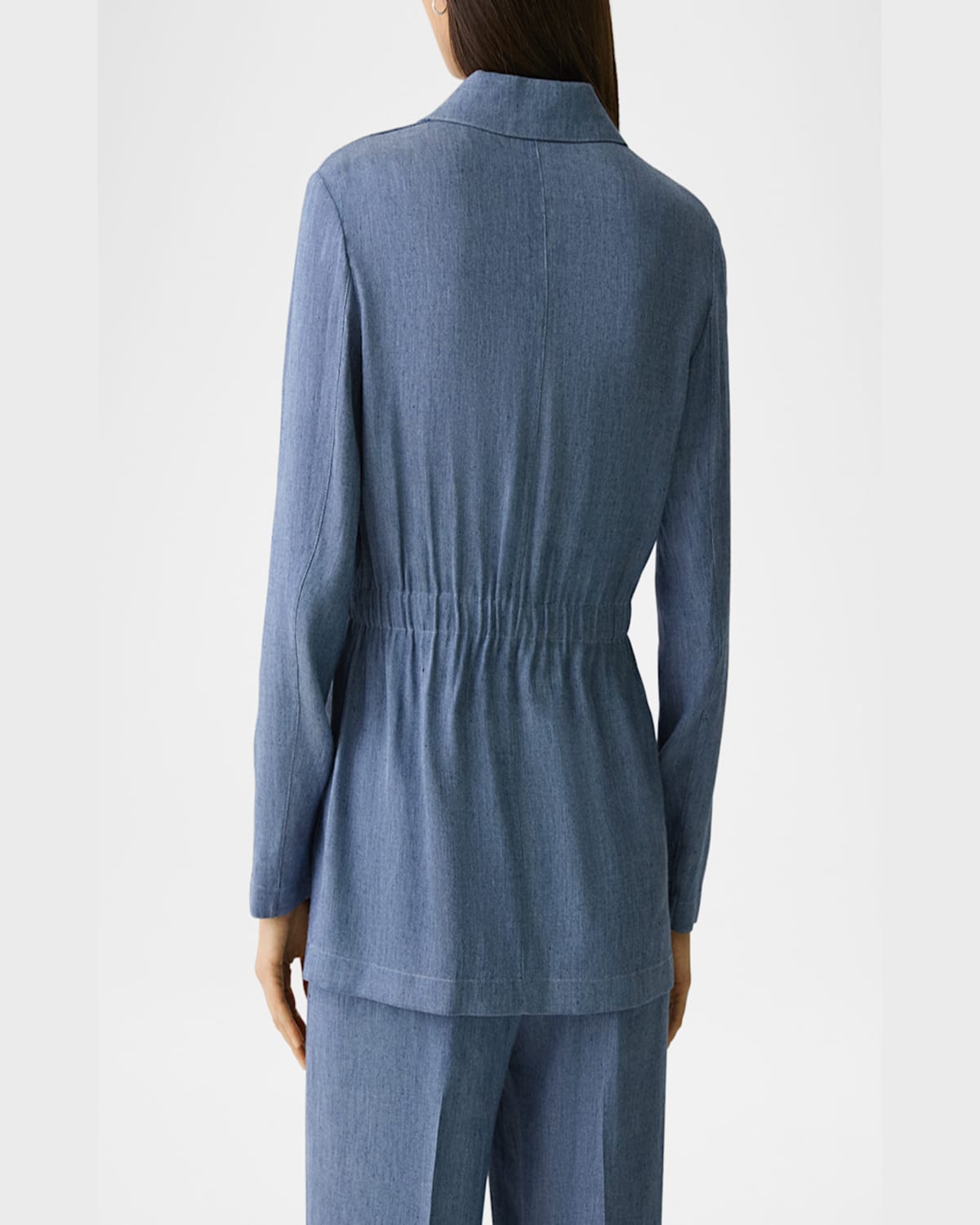 Theory Denim Pattern Cinched Waist Linen Blend Jacket In Lt Denm