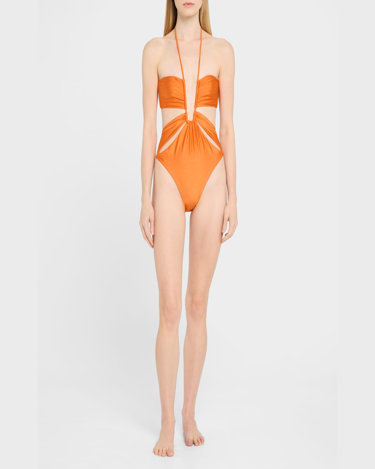 Shop Cult Gaia Hollis Shimmer Cut-out One-piece Swimsuit In Persimmon