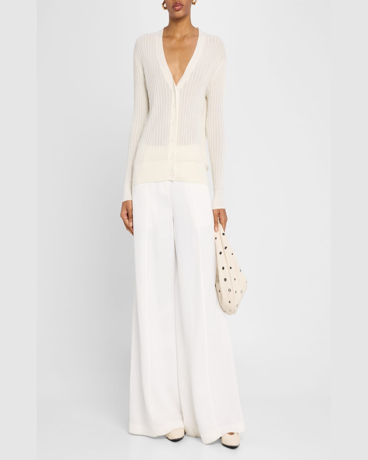 Twp Pointelle-knit Cardigan In Ivory