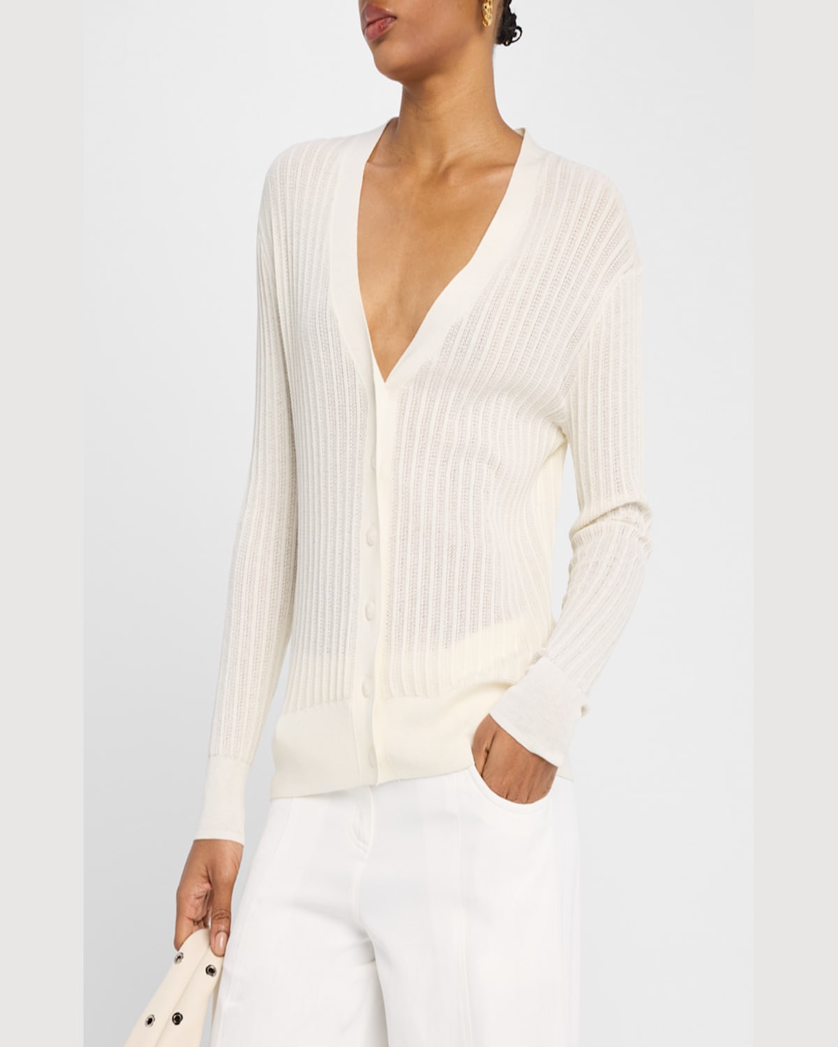 Twp Pointelle-knit Cardigan In Ivory