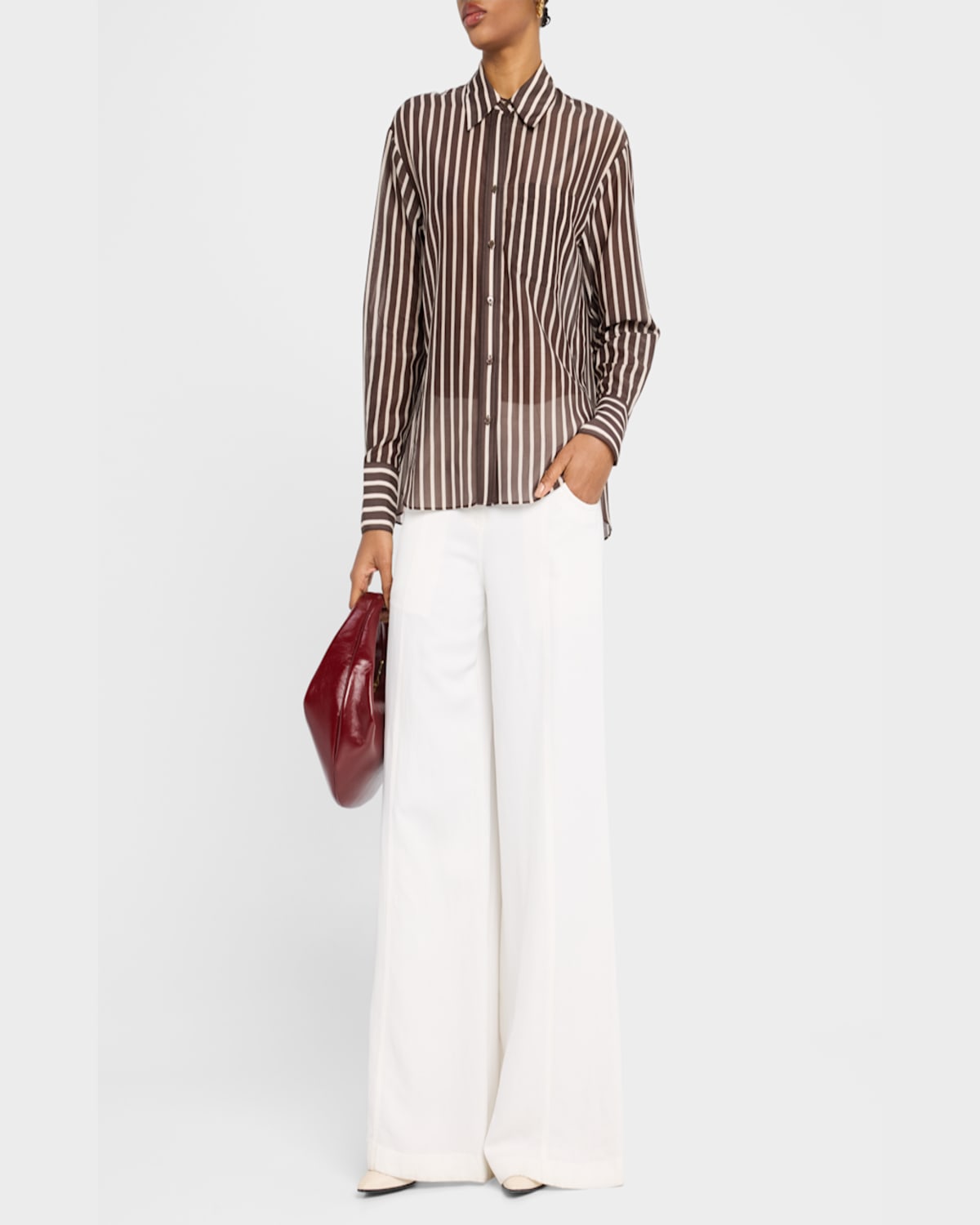 Twp Joey Striped Cotton-silk Shirt In Hot Fudge/turtle Dov