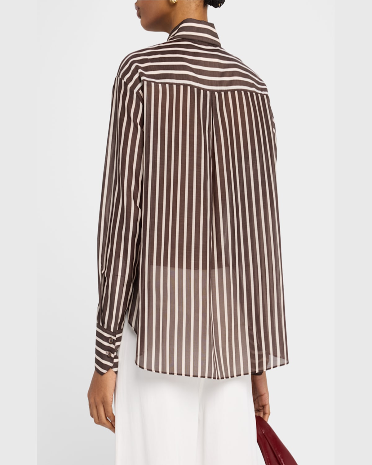Twp Joey Striped Cotton-silk Shirt In Hot Fudge/turtle Dov