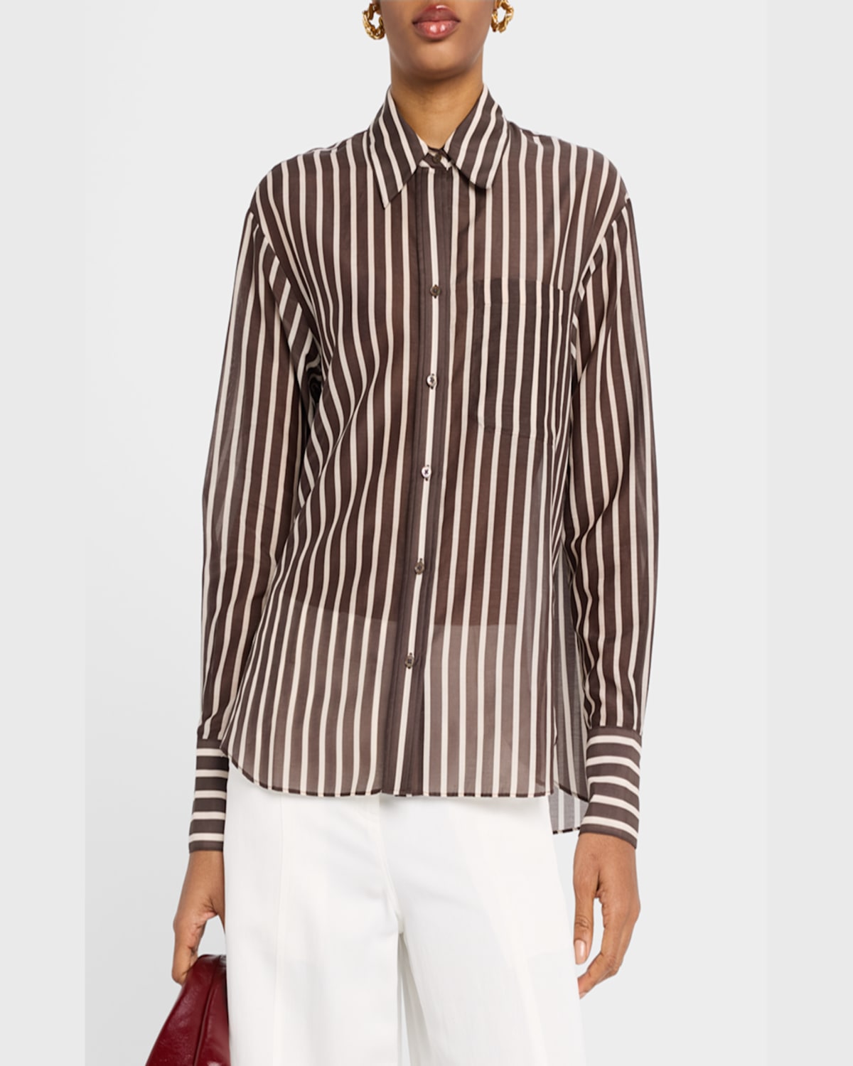 Twp Joey Striped Cotton-silk Shirt In Hot Fudge/turtle Dov