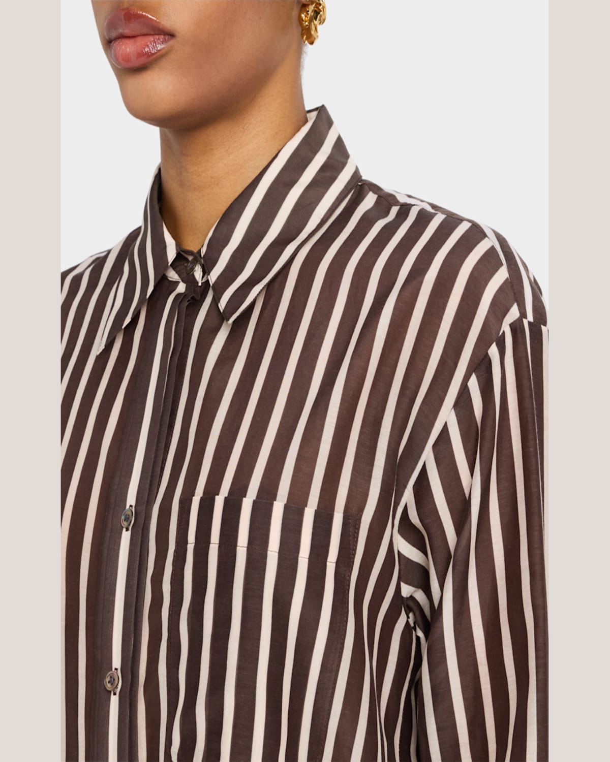 Twp Joey Striped Cotton-silk Shirt In Hot Fudge/turtle Dov