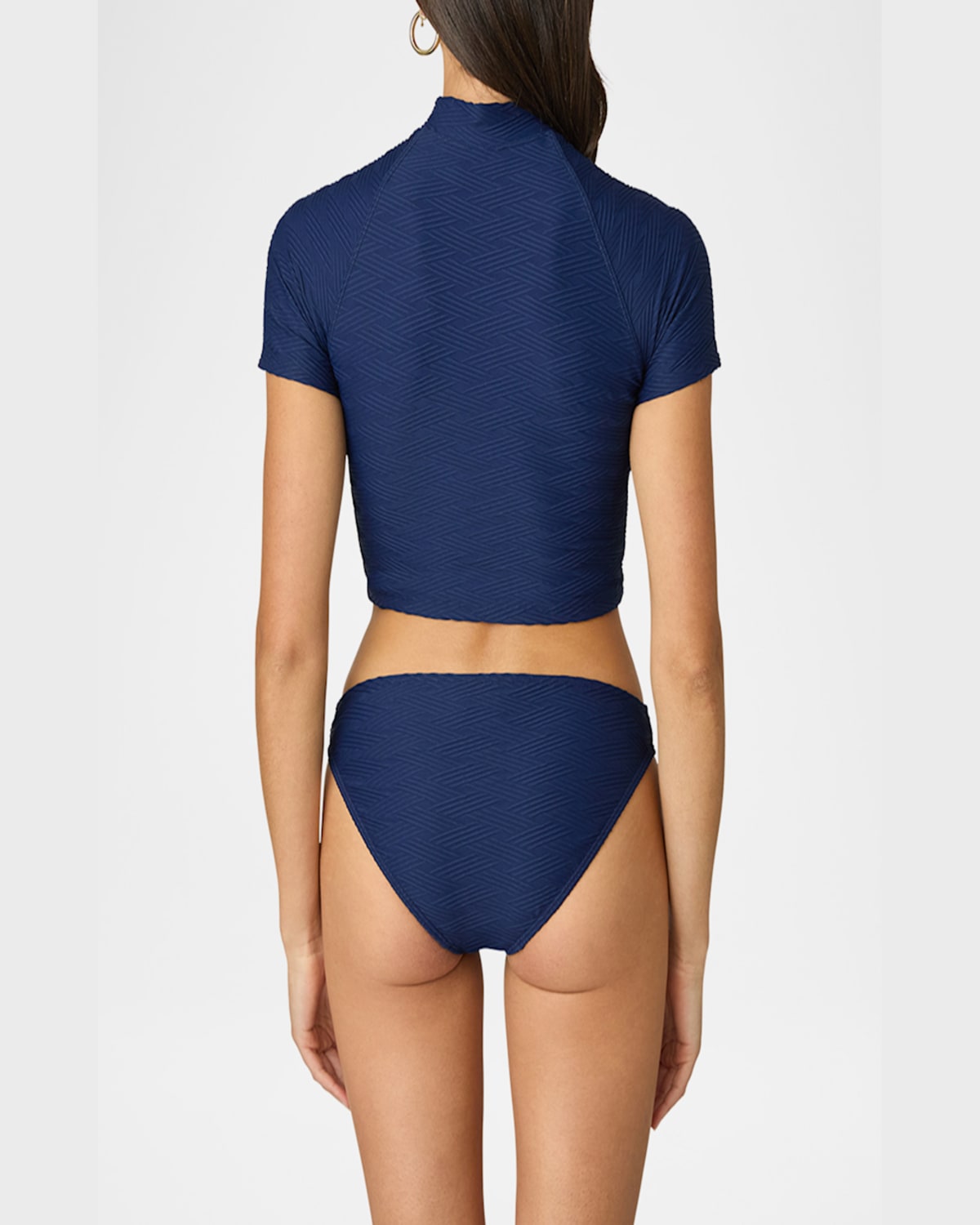 Shoshanna Textured Short-sleeve Rashguard Swim Top In Navy