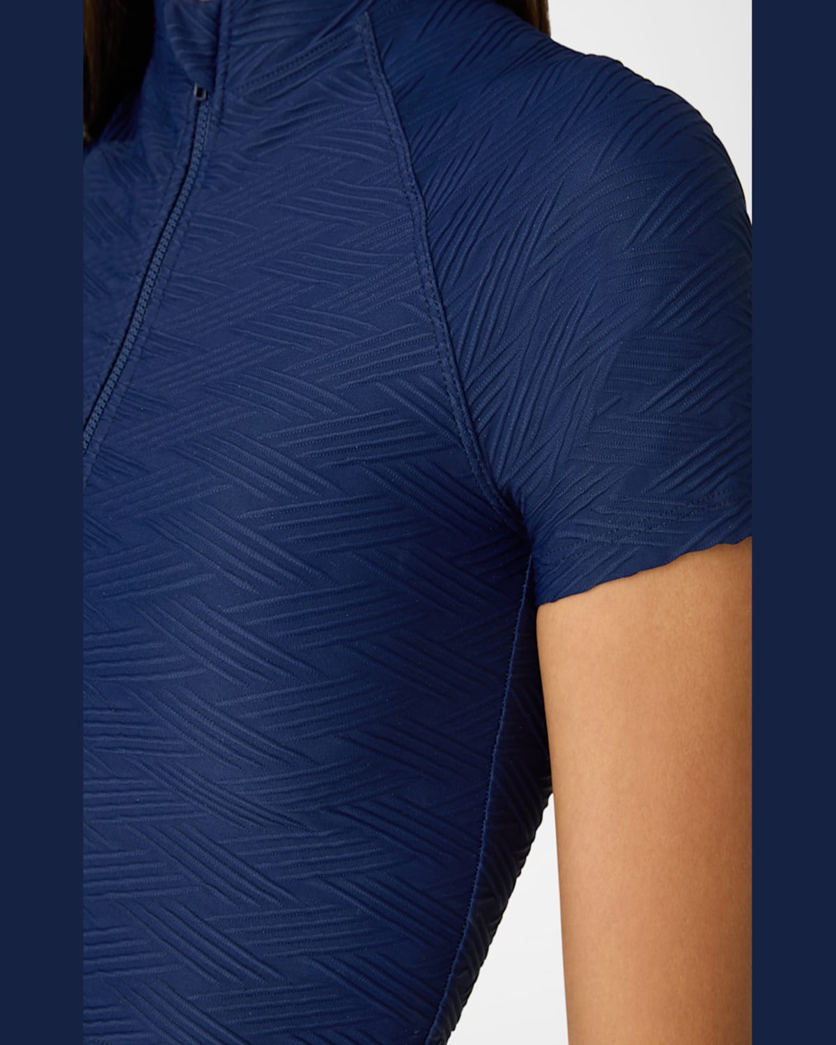 Shoshanna Textured Short-sleeve Rashguard Swim Top In Navy