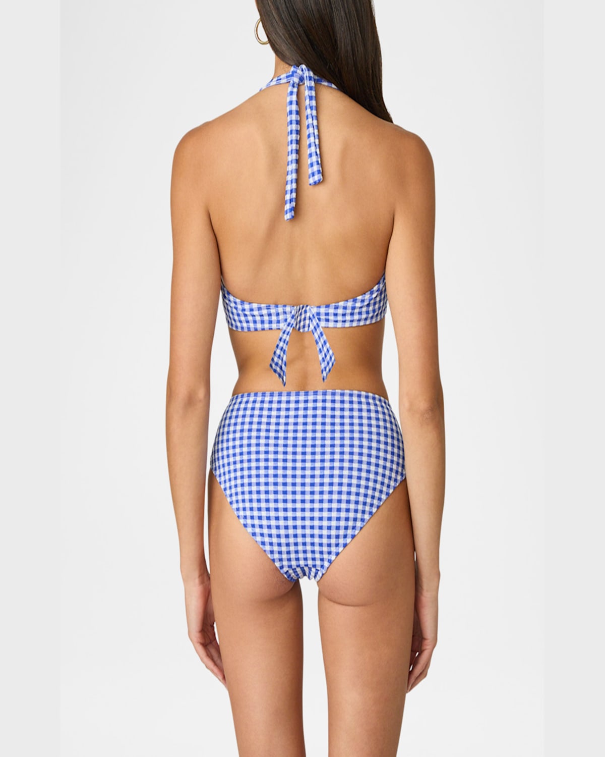 Shoshanna Gingham Tie High-waist Bikini Bottoms In Bright Blueoptic