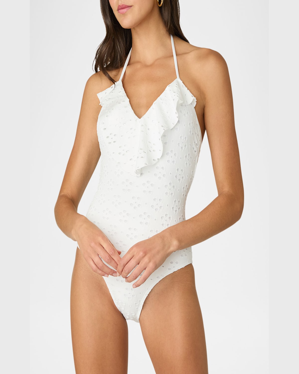 Shoshanna Daisy Ruffle Maillot One Piece In Ivory In Optic White