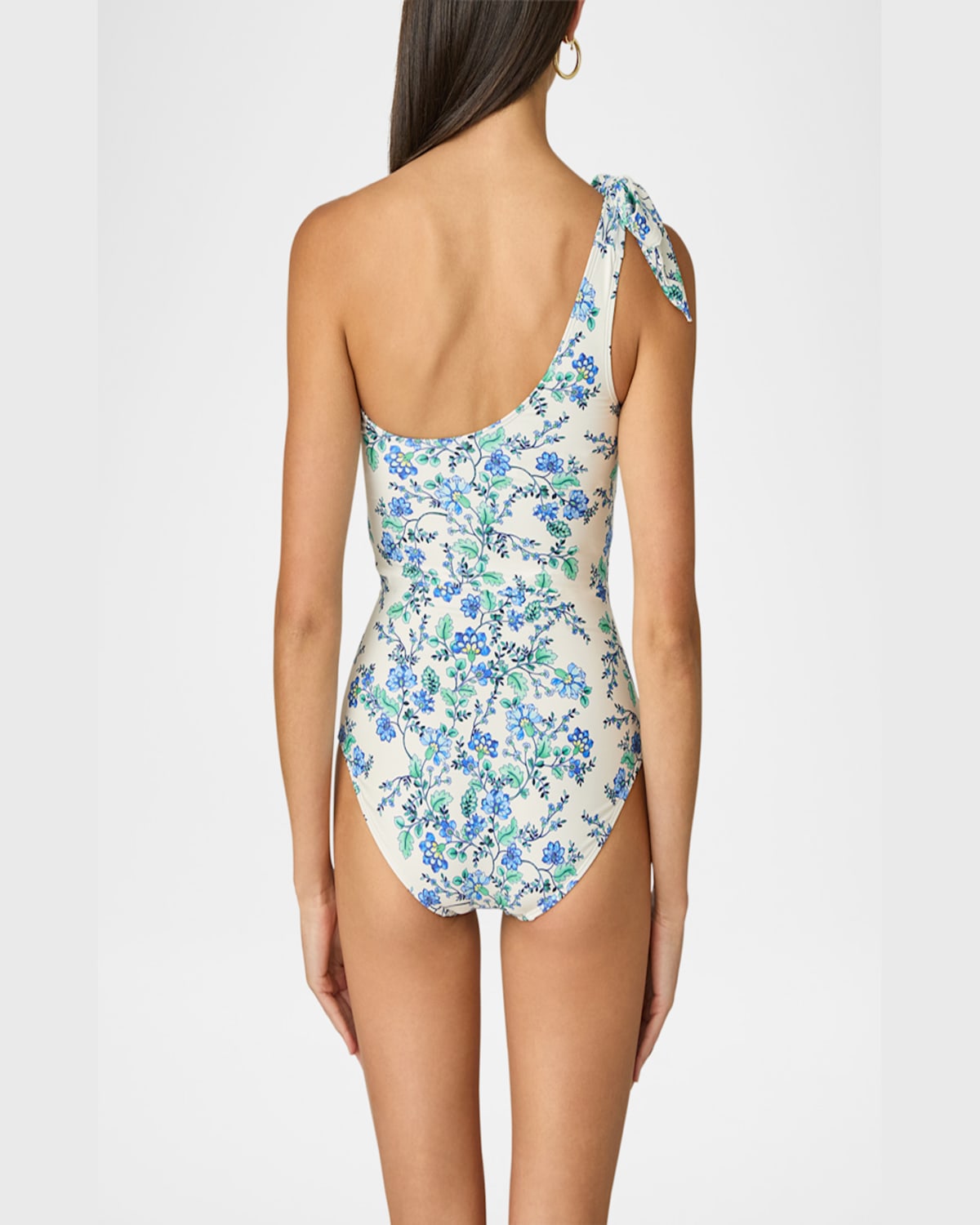 Shoshanna Tie Asymmetric One-piece Swimsuit In Ocean Blue Multi