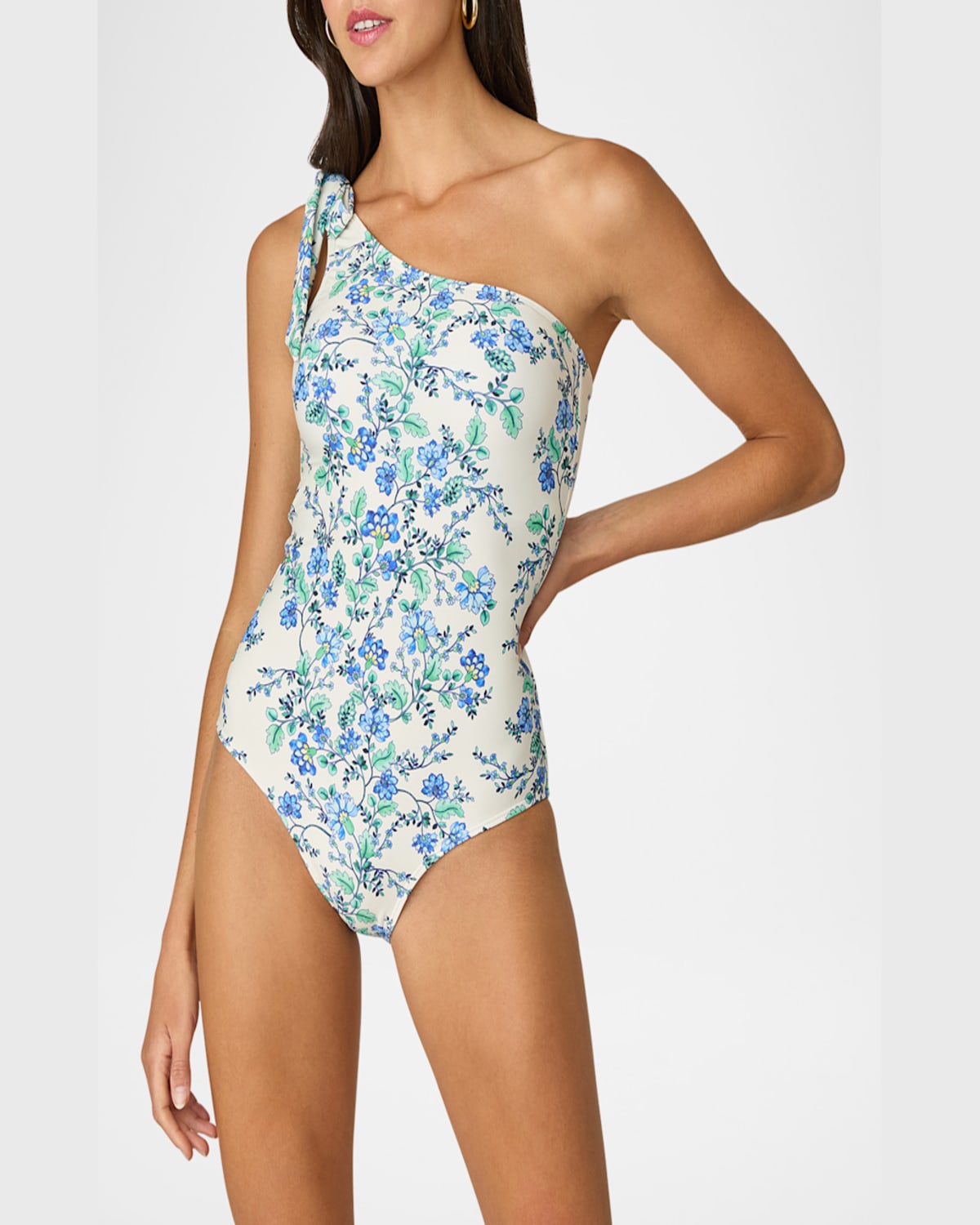 Shoshanna Tie Asymmetric One-piece Swimsuit In Ocean Blue Multi