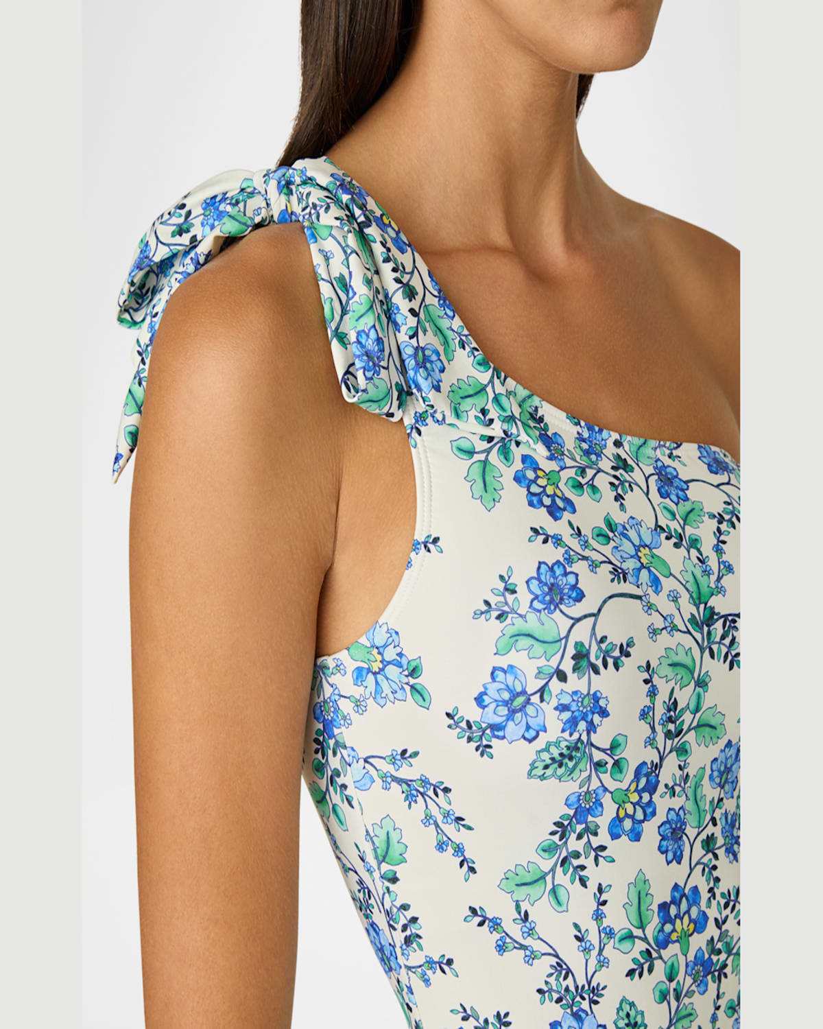 Shoshanna Tie Asymmetric One-piece Swimsuit In Ocean Blue Multi