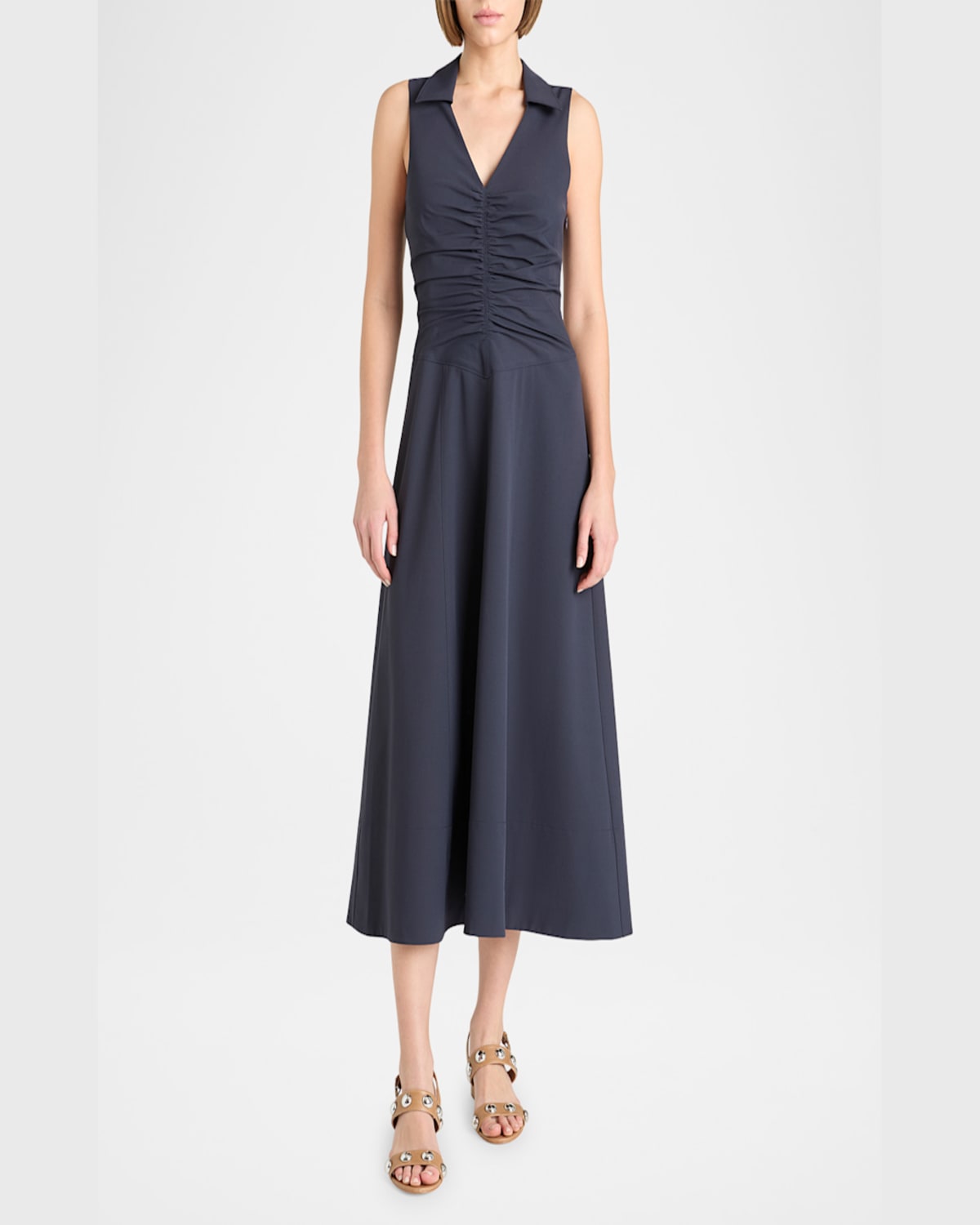 Cinq À Sept Kilda Ruched V-neck Midi Dress In Navy