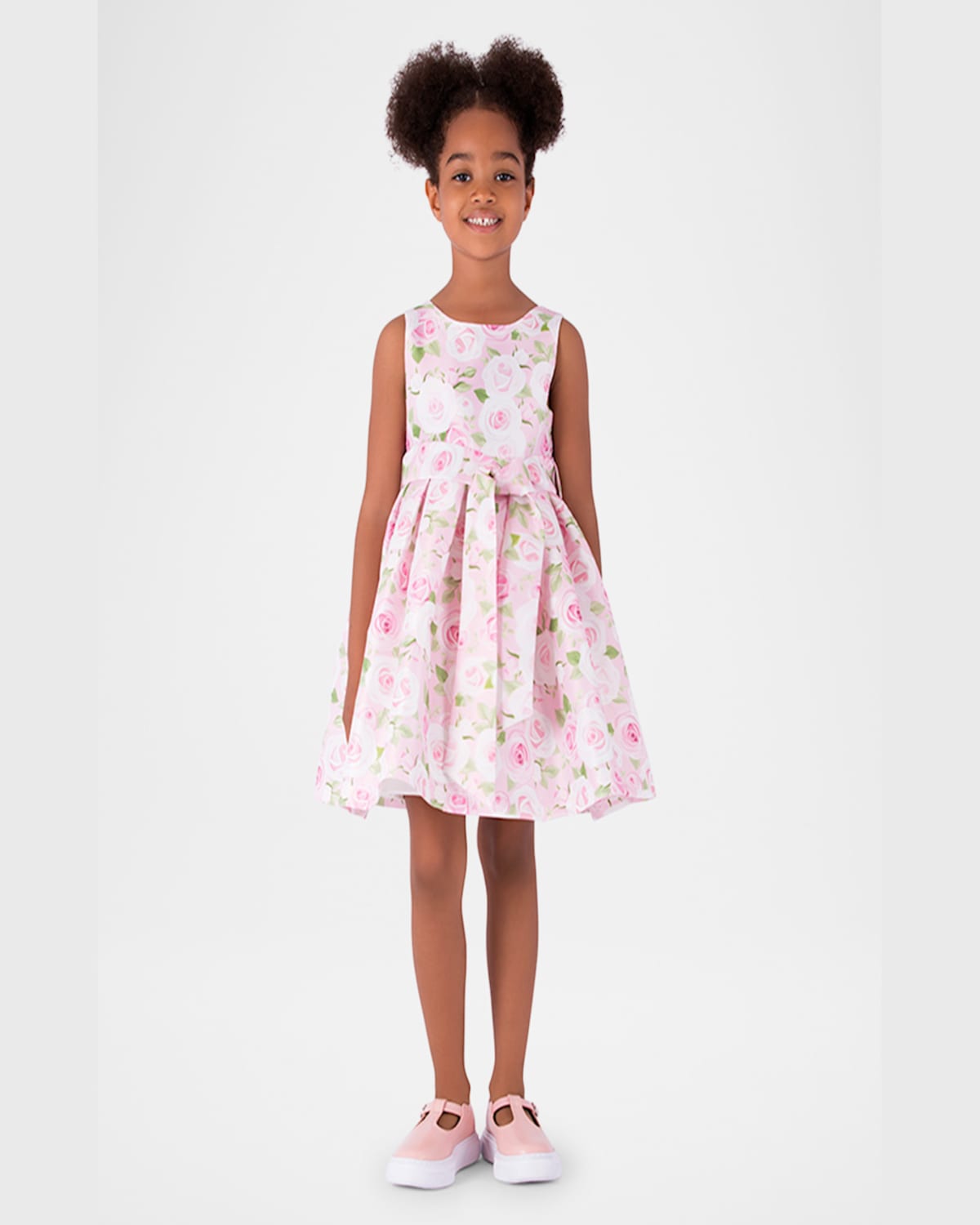 MAMA LUMA GIRL'S POSITANO FLOWERS PUFF-SLEEVE DRESS 