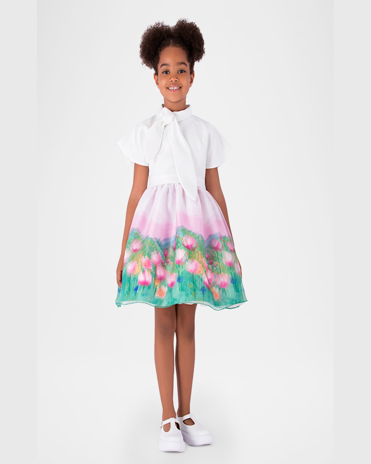 MAMA LUMA GIRL'S 3D FLORAL ELEGANCE NECK-TIE DRESS 