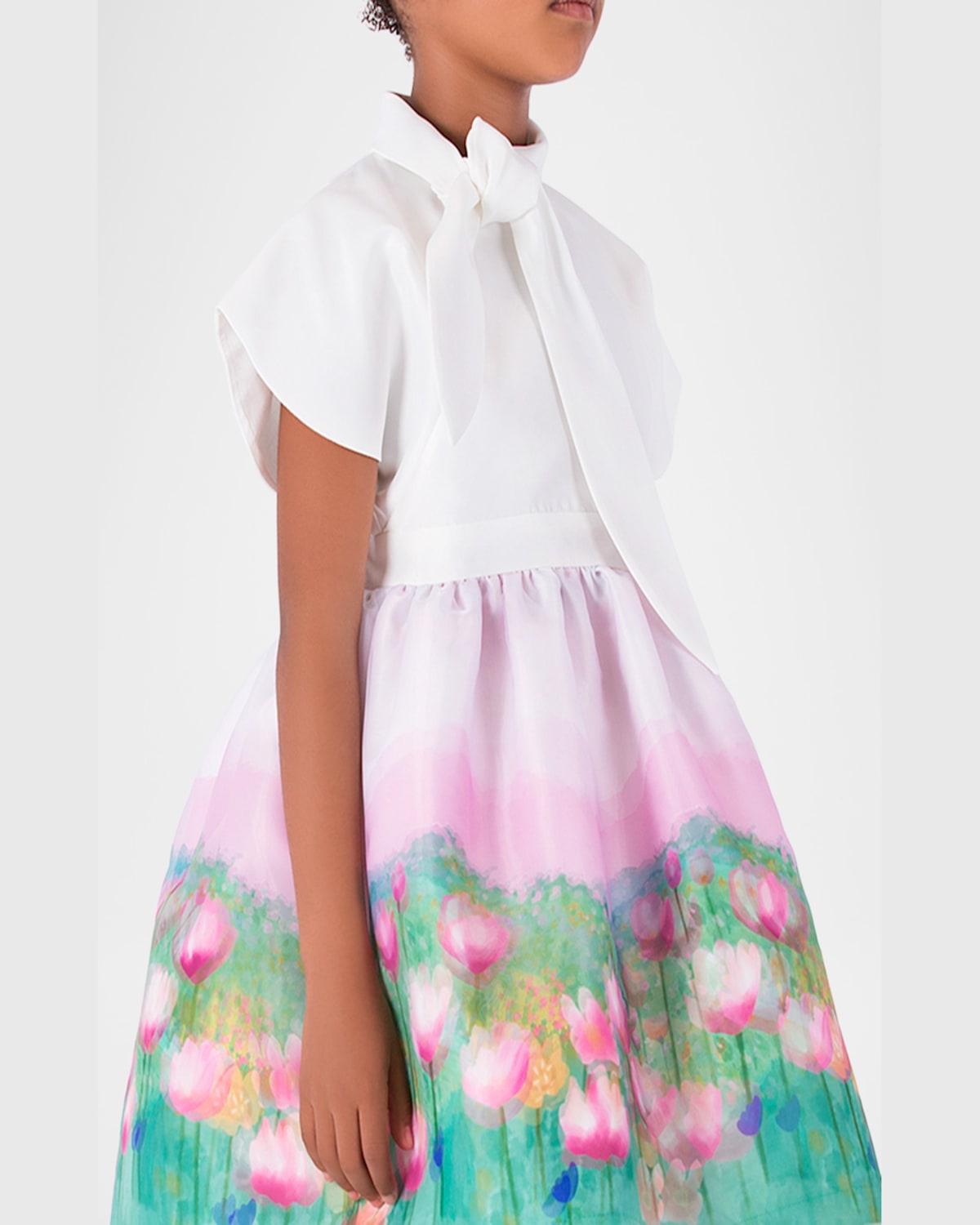 MAMA LUMA GIRL'S 3D FLORAL ELEGANCE NECK-TIE DRESS 
