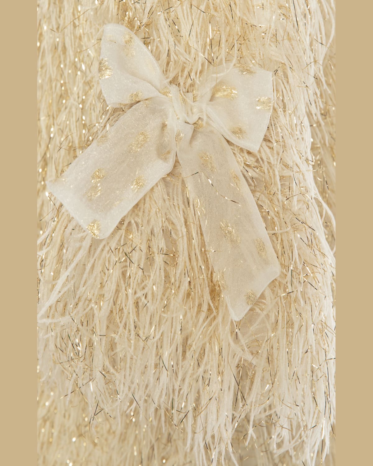 Shop Mama Luma Girl's Fringe-sleeve Feathered Dress In Gold