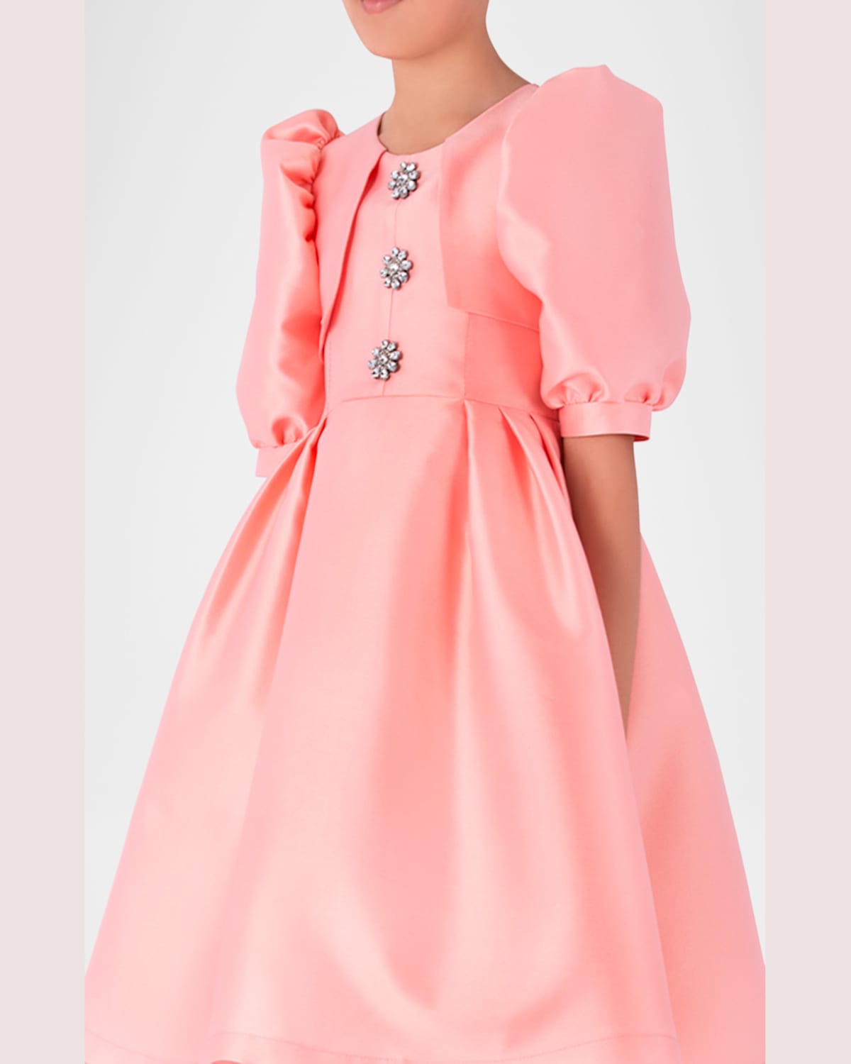 Shop Mama Luma Girl's Brooch Balloon-sleeve Dress In Orange