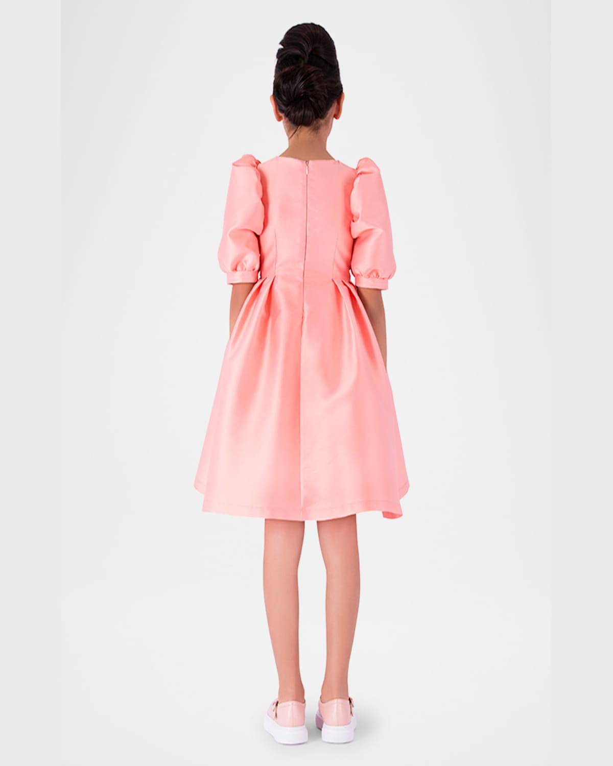 Shop Mama Luma Girl's Brooch Balloon-sleeve Dress In Orange