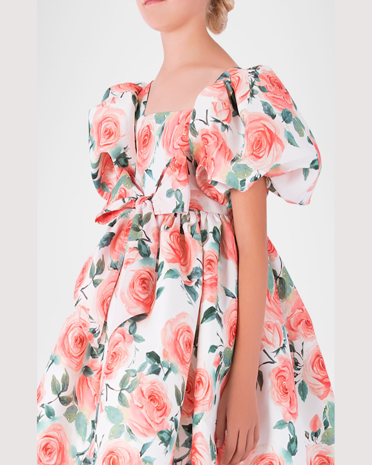 Shop Mama Luma Girl's Rose Balloon-sleeve Dress In Orange