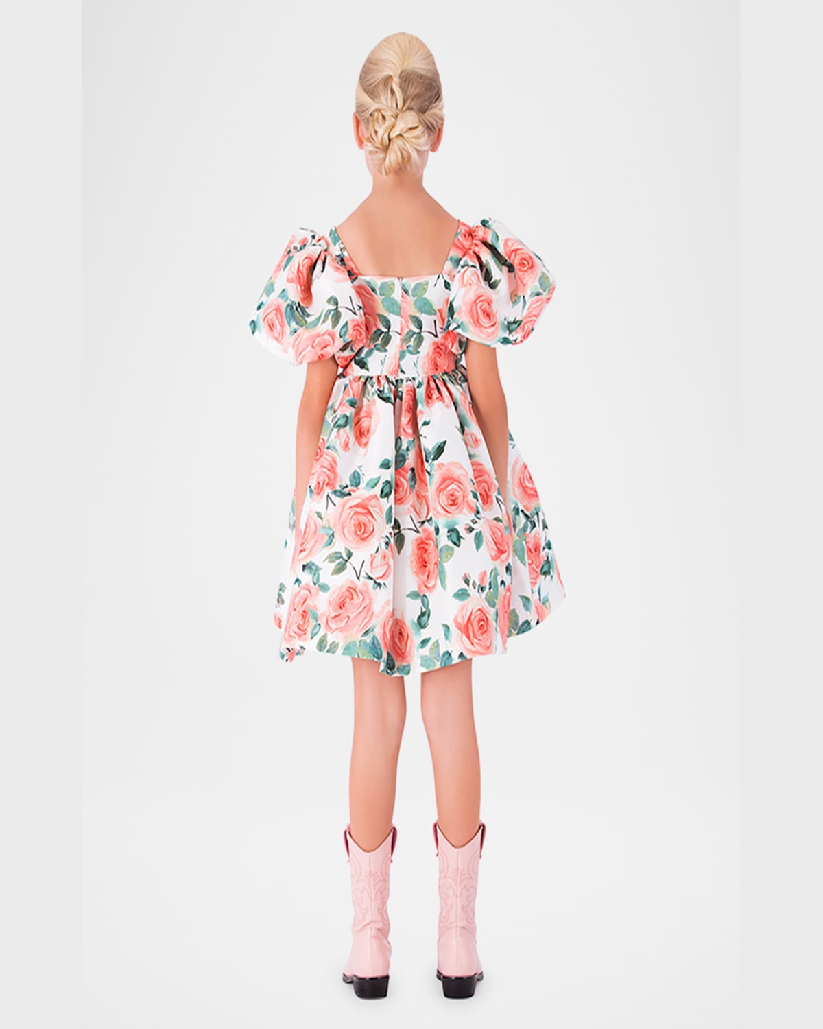Shop Mama Luma Girl's Rose Balloon-sleeve Dress In Orange