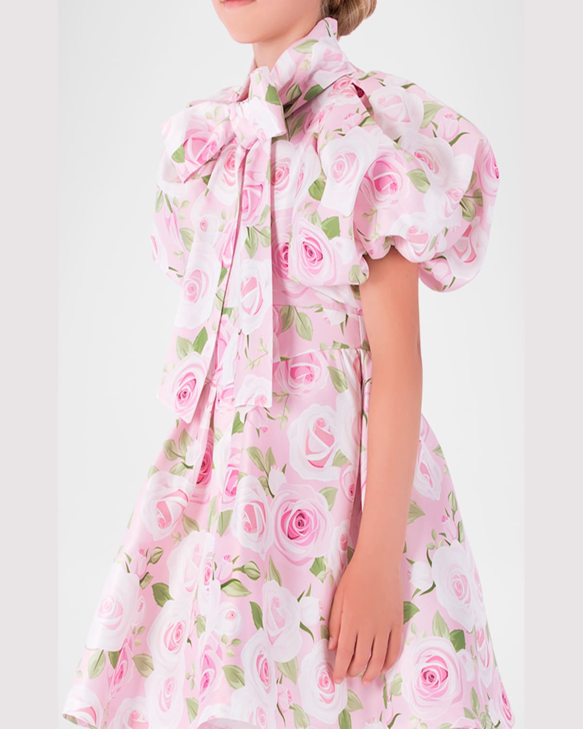 Shop Mama Luma Girl's Floral Puff-sleeve Dress With Bow In Multi