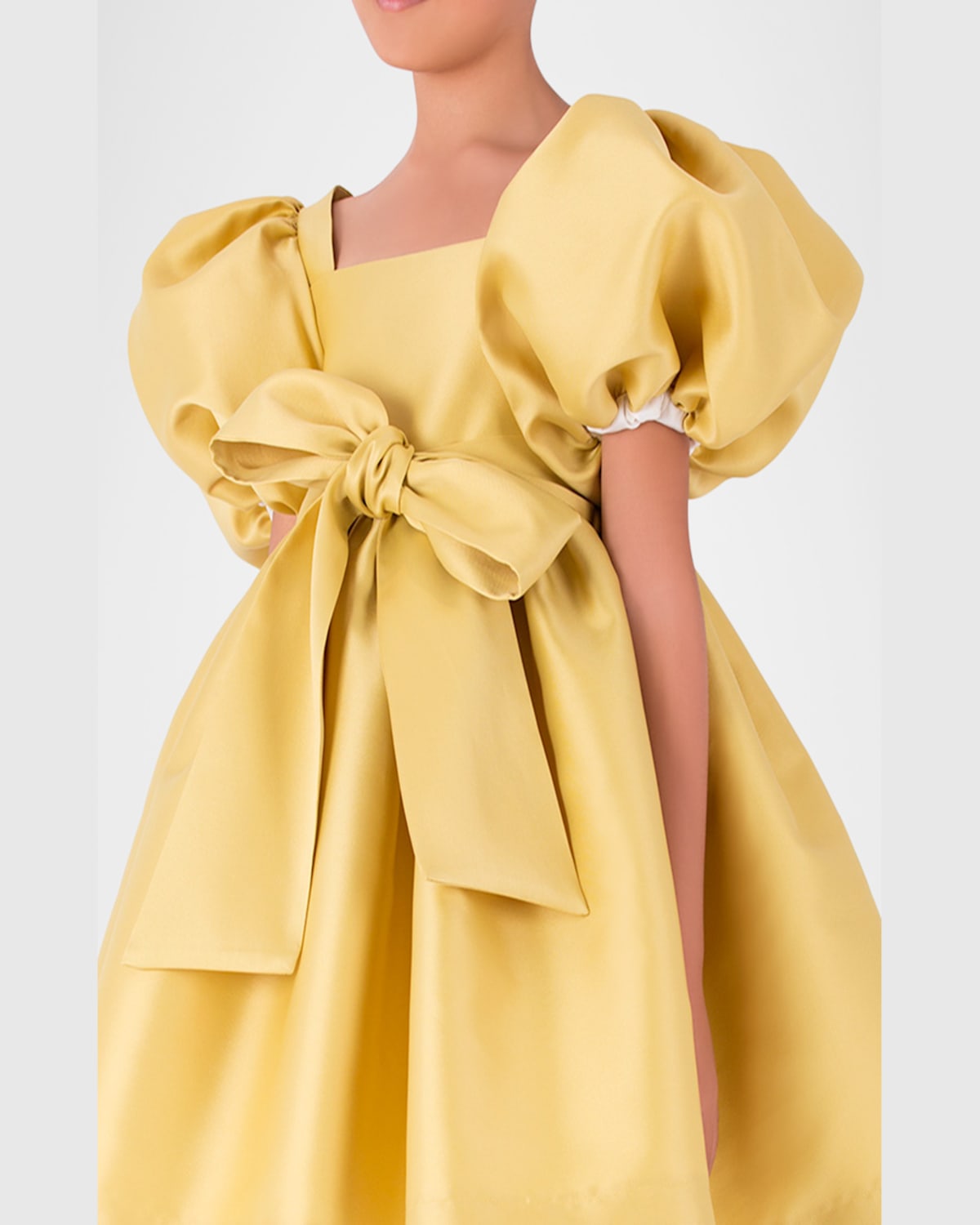 Shop Mama Luma Girl's Balloon-sleeve Bow Belted Dress In Yellow