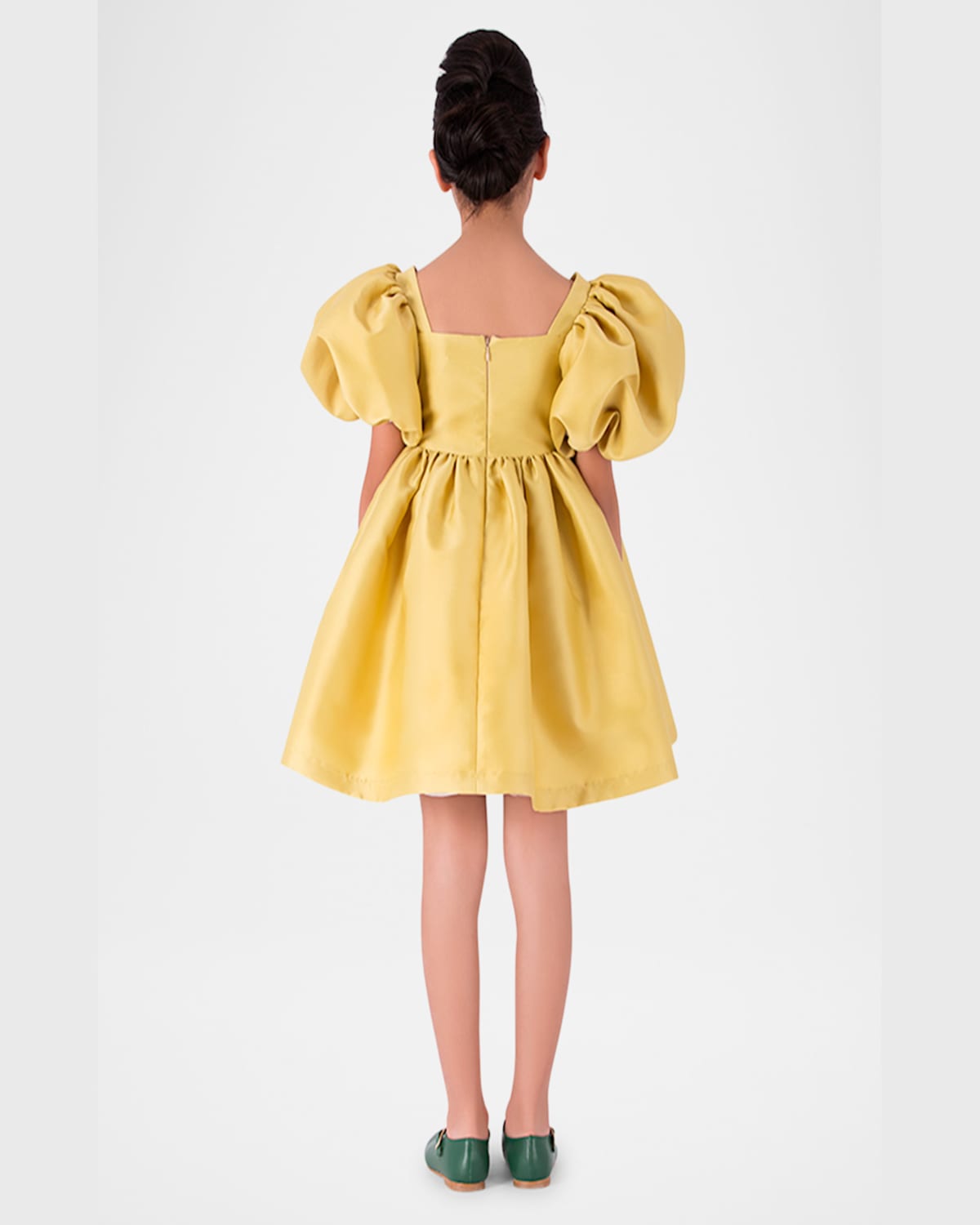 Shop Mama Luma Girl's Balloon-sleeve Bow Belted Dress In Yellow