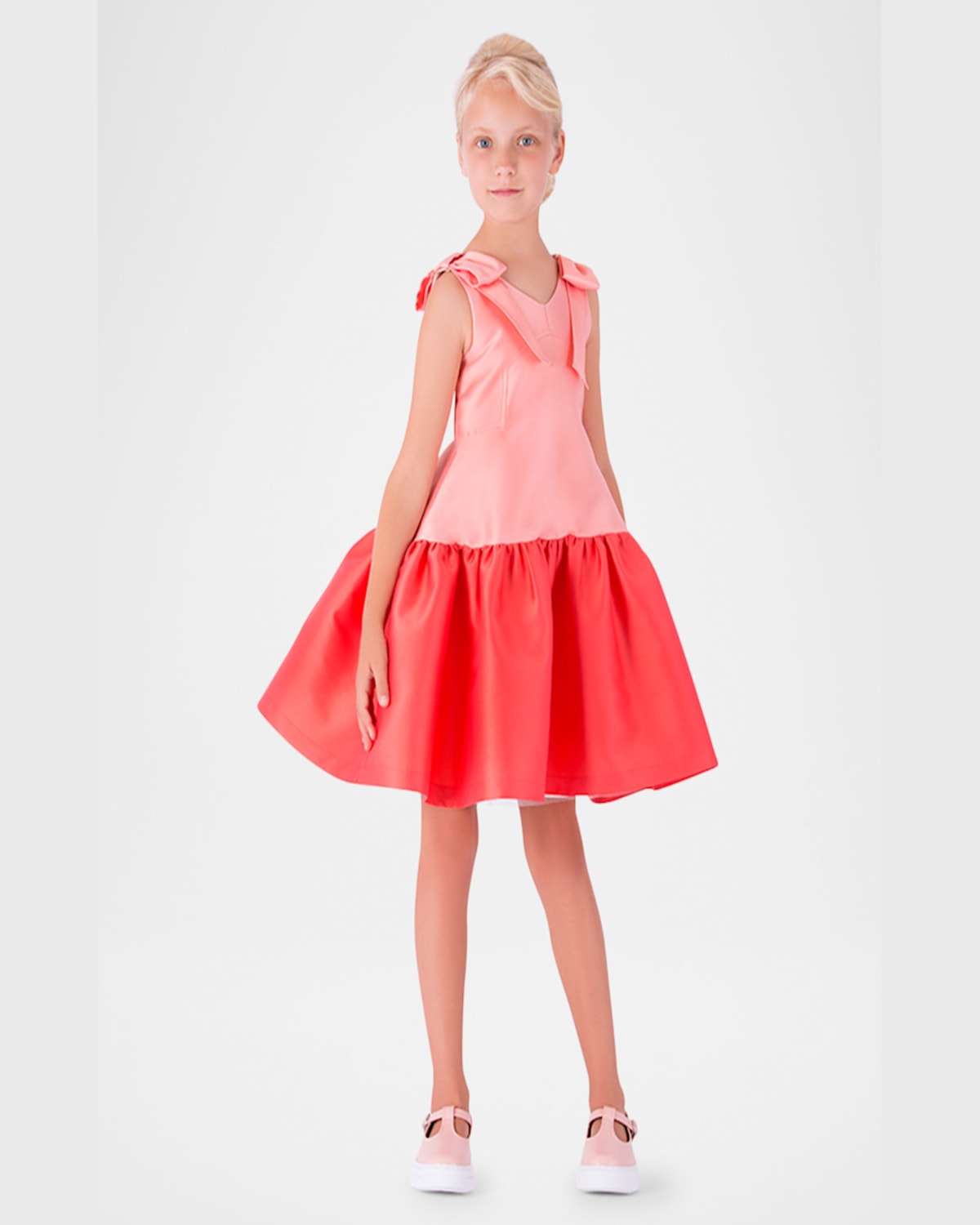 Shop Mama Luma Girl's Sleeveless Two-tone Satin Dress In Orange