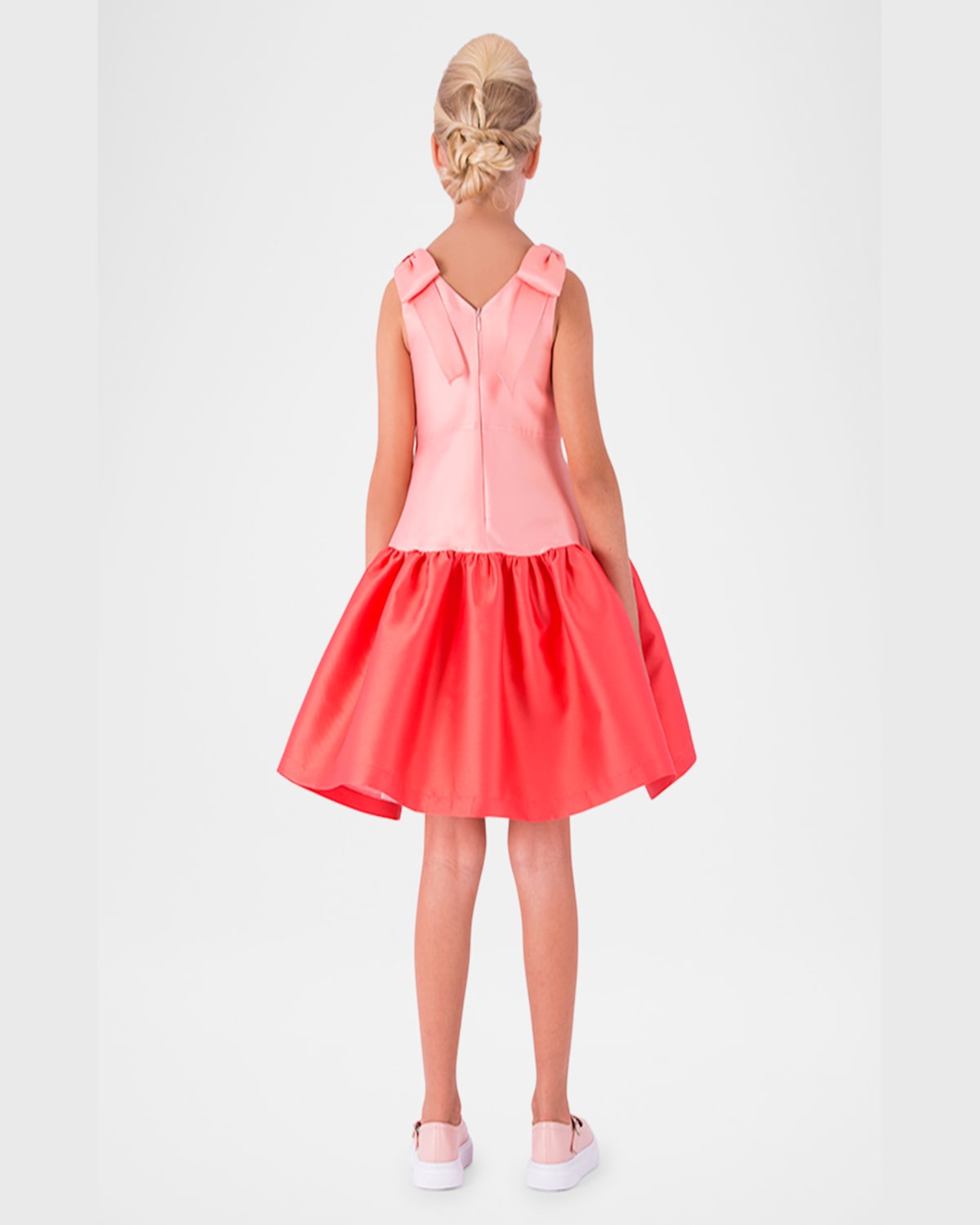 Shop Mama Luma Girl's Sleeveless Two-tone Satin Dress In Orange